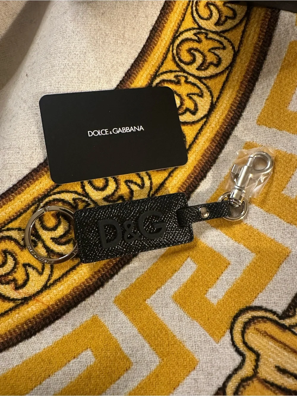 Dolce & Gabbana Black D&G Calfskin Leather Keychain NWT